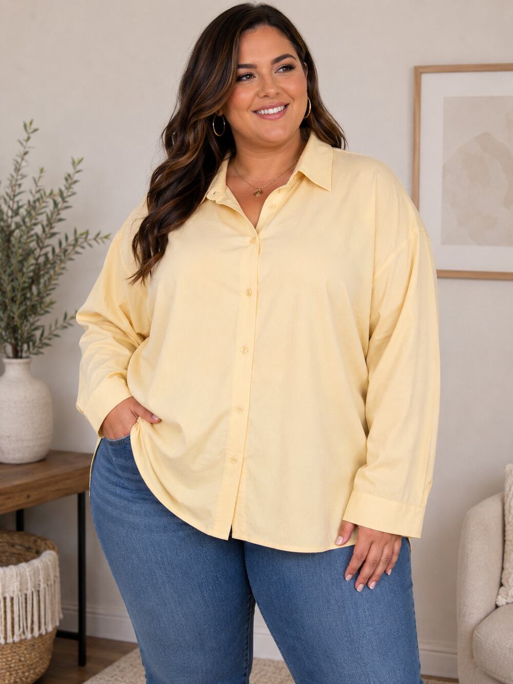Shirt Yellow Non-Iron Button Front Blouse Women’s 22 Business Casual Long Sleeve
